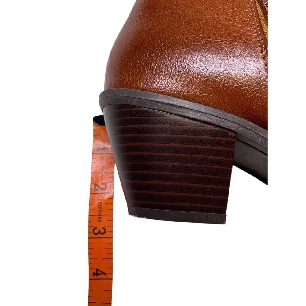 Sonoma Brown Ankle Boots Side Zip Stacked Heel Booties Size 8M Office Business